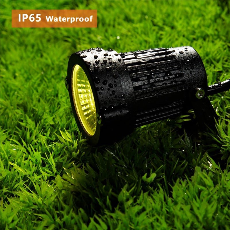 Z_جوده وثقه Outdoor Landscape LED Lighting 5W Waterproof Graden Lights COB Led Spotlights with Spiked Stand for Lawn Decorative Lamp US 3- Plug 3500K Warm White Lights (2 Packs) - Image 4